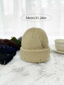 1 件男士街头风格亚克力保暖纯色铁环做旧便帽，百搭户外嘻哈帽，秋冬秋季服装 - 彩色 - 查看 8