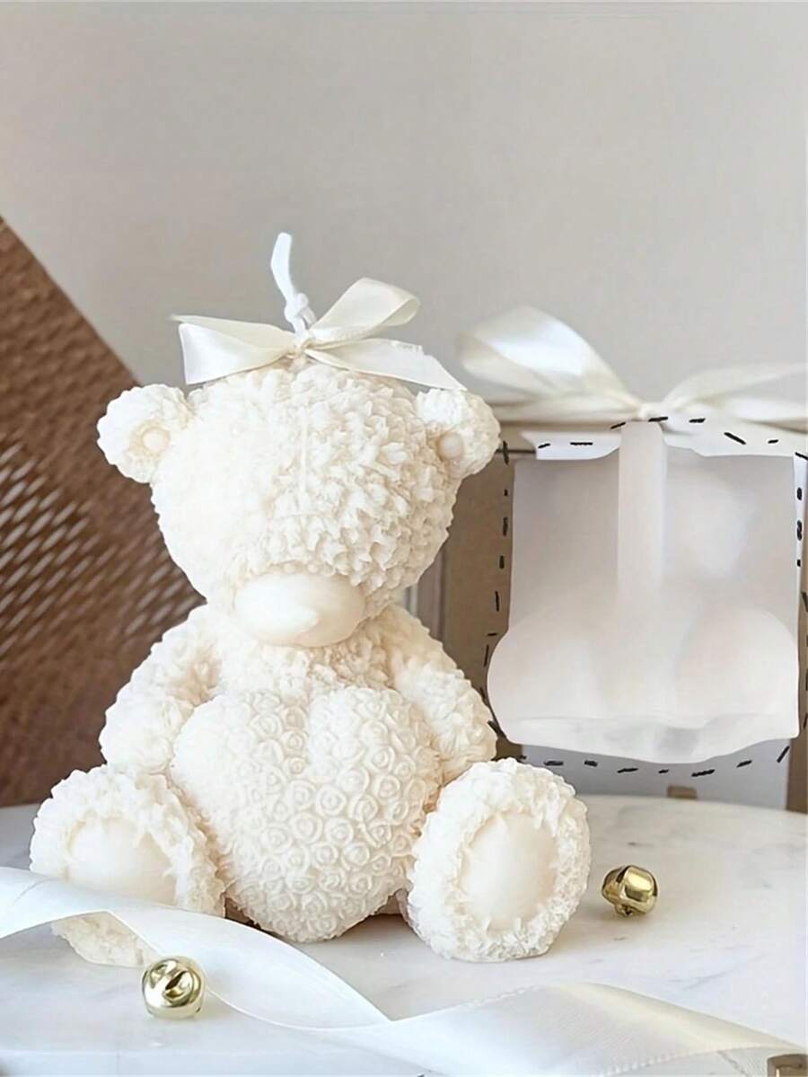 Molde de silicona en forma de oso abrazando un corazón 3D, molde DIY para hacer velas con forma de oso de peluche con corazón en forma de abrazo, para elaborar velas de aromaterapia, yeso, resina y decoración del hogar, manualidades y regalos - Blanco - Ver 1