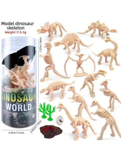 1 set de 12 piezas de miniaturas de esqueletos de dinosaurio (sin repetidos), de aproximadamente 2-3 pulgadas, hechos de material de PVC, suaves y no dañinos, réplicas realistas de fósiles de huesos de dinosaurios jurásicos que incluyen Tyrannosaurus Rex, Parasaurolophus, Pachycephalosaurus, Diplodocus, Pteranodon, Brachiosaurus, Stegosaurus, Triceratops, Ankylosaurus, Edmontosaurus, figuras de resina, póster de dinosaurio, cabeza de esqueleto, juguetes de animales, miniaturas de resina, Brachiosaurus, juguetes de dinosaurios, dinosaurios, juguetes de dinosaurios