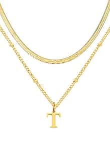 1 件迷你心形吊坠和不锈钢字母项链 - 双层可调节链条项链，26 个字母双层可调节链条珠宝，极简主义奢华，时尚百搭高端优雅简约风格，适合日常休闲、派对、通勤、度假，是送给女性的绝佳礼物