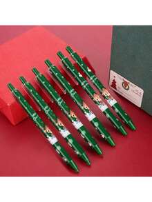 6pcs Christmas Santa Claus & Reindeer Pattern Neutral Pens, Office & School Writing Ballpoint Pens, Christmas Stationery Gift (Black Ink)