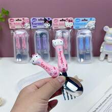 (Autorizado) Conjunto de Colher e Garfo Utensílios Kuromi Fofo da Sanrio Hello Kitty, Utensílios de Colher com Orelhas Grandes de Cachorro Fofo em Caixa Portátil, Adequado para Presentes de Aniversário, Temporada de Formatura, Restaurante, Cozinha, Acessórios de Viagem, Etc.