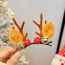 2pcs Reindeer Antler Hair Clips With Pom-Pons And Ears, Christmas Women's Hair Accessories For The Festival, Santa Claus, Bells, Pom-Pons Decorated Hair Clips, Very Suitable For Seasonal Celebrations And Decorations, Festival Party Prop Accessories, Hair Clips, Plastic Material, Christmas Small Gifts