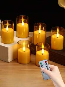 6PCS/12PCS Flameless Candles Battery Operated Candles Real Wax Pillar LED Candles With Remote & Timer , Stable Acrylic Shell, For Thanksgiving, Christmas, Halloween, Wedding,Window Candles, Valentines Gifts, New Years Gifts Thanksgiving ,Party ,Table, Home Fireplace Decor Wedding Festival Decor , Holiday Romantic Decor,Fireplace And Home Decor - 款式[A] - 查看 6