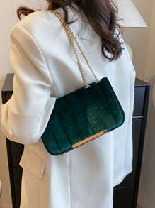 Bolso de cadena con bordado de hilo de terciopelo simple