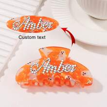 Personalized Halloween Theme Hair Clips, Women's Hair Clips With Custom Rhinestone Name, Suitable For Sparse And Thick Hair, Great Gift For Girls, Wives, Couples, Fashionable Hair Accessory For Halloween And Daily Wear, Excellent Halloween Gift - Orange - View 5