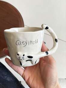 1 件复古手工釉面可爱 3D 猫陶瓷杯、咖啡杯、家用水杯、拿铁艺术杯、情侣礼物 - 彩色 - 查看 6