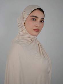 1pc Solid Color Elegant & Soft Scarf, Women's Viscose Comfortable Multifunctional Headscarf, Suitable For Daily Wear For Dress - Light Beige - View 3