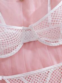 New 2Pcs Sexy Alluring Mesh Hollow Out Lingerie Set, Fashionable Charming Design Sexy Panties - White - View 4