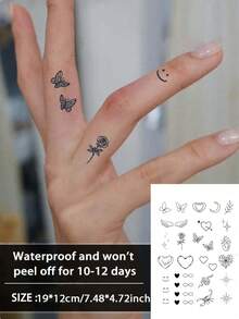 A Small Temporary Herb Pattern Tattoo Sticker That Is Waterproof, And Sweatproof, Can Last For 1-2 Weeks. It Is Unisex And Can Be Applied To The Arms, Chest, Waist, Back, Abdomen, Legs, Neck, Fingers, And Ears. - Black - View 1