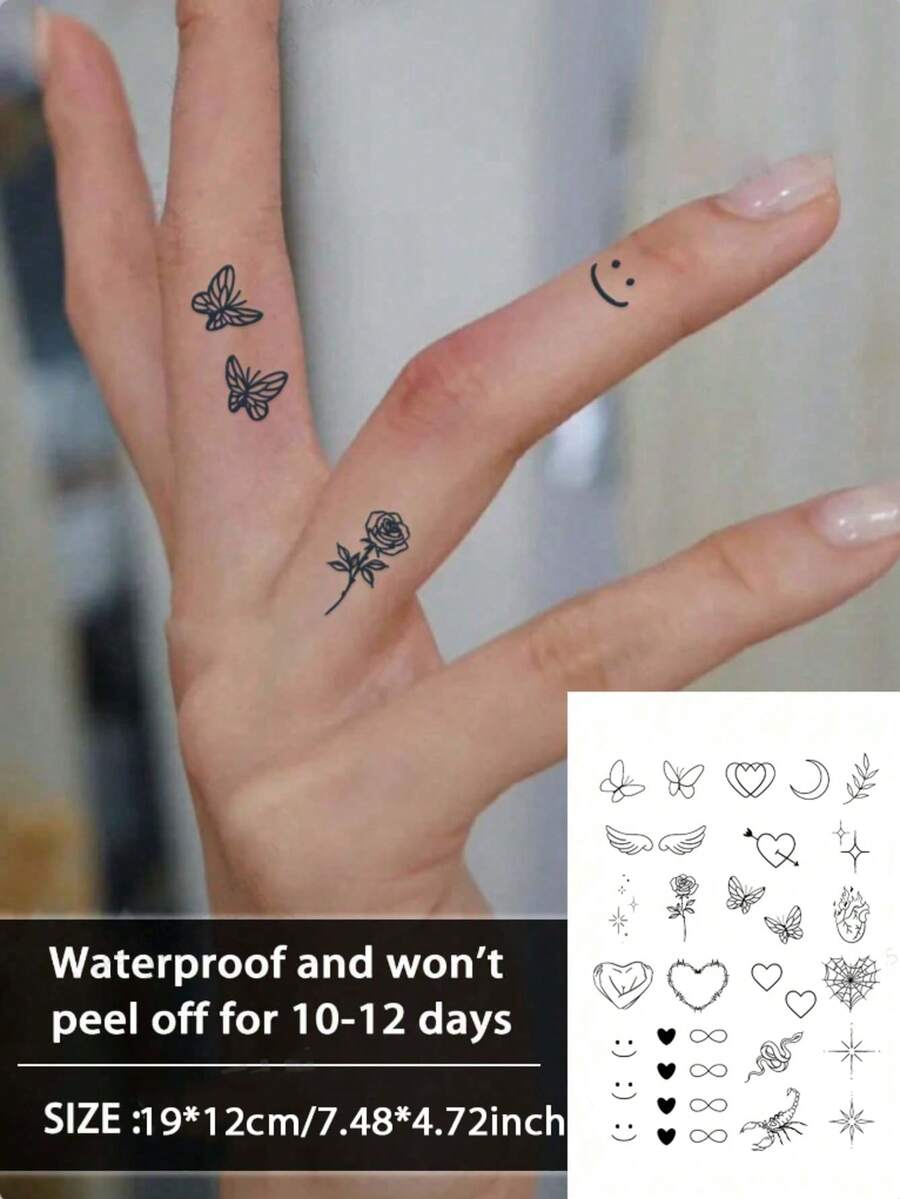 A Small Temporary Herb Pattern Tattoo Sticker That Is Waterproof, And Sweatproof, Can Last For 1-2 Weeks. It Is Unisex And Can Be Applied To The Arms, Chest, Waist, Back, Abdomen, Legs, Neck, Fingers, And Ears. - Black - View 1