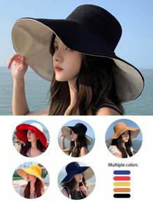 1pc Wide Brim Double-Sided Bucket Hat, 14cm Extended Brim Summer Japan Style Sun Hat UV Protection