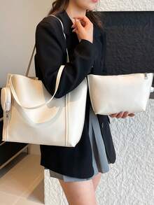 Túi đeo vai dung tích lớn 3 chiếc, túi đeo vai, túi đi làm thời trang công sở, ví cầm tay, thích hợp cho việc mua sắm, ví, mua sắm, phụ nữ trẻ, sinh viên đại học, cặp đôi mới cưới, nhân viên văn phòng. Thích hợp cho văn phòng, trường đại học, công việc, kinh doanh, đi làm, hoạt động ngoài trời, du lịch và dã ngoại - trắng - Xem 5