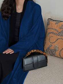 两件套，时尚简约，均码，哑光黑色豹纹印花，女士纯色中东长裙套装，含围巾，时尚优雅的开襟长袍，适合日常及节日穿着，如开斋节和春季。 - 寶藍色 - 查看 2