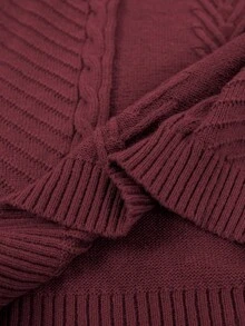 Plus Size Crew Neck Casual Long Sleeve Solid Color Knit Sweater - Burgundy - View 9