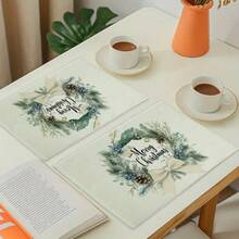 1/2/4/6pcs,Home Decor, Christmas Element Pattern Printed Linen Placemat, Table Mats, The Size Is 12 * 18inch/30 * 45cm, Suitable For Dining Tables, Versatile Seasonal Decoration In Spring, Summer, Autumn, Winter, Modern Style Washable Table Mat, Heat-Resistant, Stain Resistant, Room Decoration, Table Mat, Coaster, Kitchen Table Mat, Party Decoration, Home Decoration, Ideal Christmas Gift - Multicolor - View 31