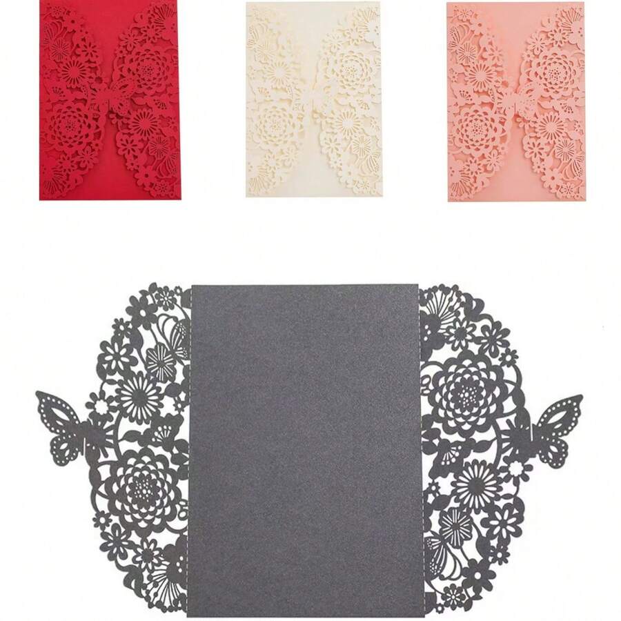 25 Pieces Of Exquisite Butterfly Invitation Cards, Wedding Invitations, Birthday Invitations, Quinceanera Party Decorations (Without Inner Cards And Envelopes)