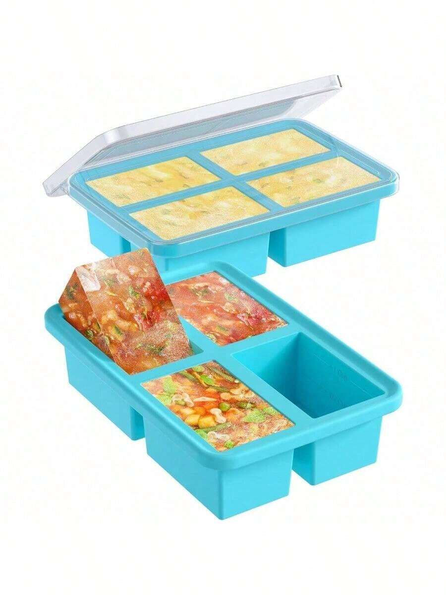 1 Cup Silicone Freezer Trays With Lid, 2 Pcs Ice Cube Freezer Molds, Silicone Ice Cube Tray, Easy Meal Prep, Silicone Mold For Soup And Food Storage - 1 - 查看 1