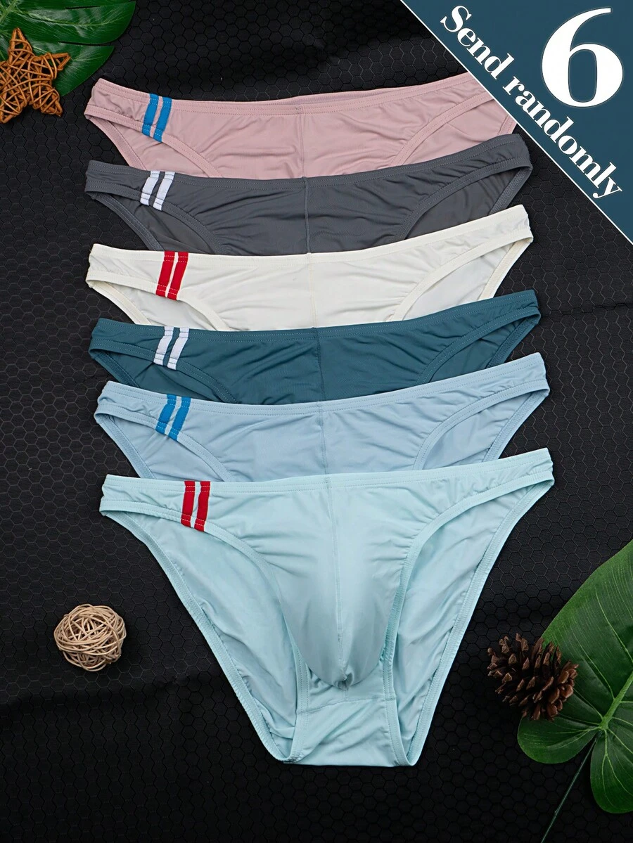 6pcs/Pack Men's Casual Breathable Soft Solid Color Briefs, Summer Underwear