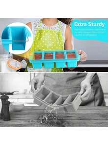 Silicone Freezer Tray With Lid - Silicone Freezer Food Molds- Large Ice Cube Tray,Silicone Freezer Container,Freeze & Store Soup, Sauce, Broth,Leftovers - Makes 4 Perfect 1 Cup - 2 Gói-Màu xanh nước biển - Xem 4