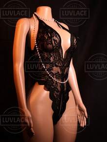 Floral Lace Criss Cross Crotchless Bodysuit Lingerie For Going Out - 黑色 - 查看 3