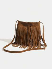 1pc Women's Vintage Tassel Bucket Bag, Reversible Tassel Crossbody Shoulder Bag - Brown - View 6