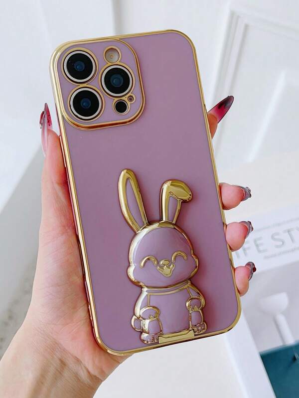 Einfarbige, süße, cartoon-artige Handyhülle mit Kaninchen-Ohren aus schockabsorbierendem TPU, faltbar, kompatibel mit iPhone/Galaxy/Redmi/Honor/OPPO/Realme/Infinix