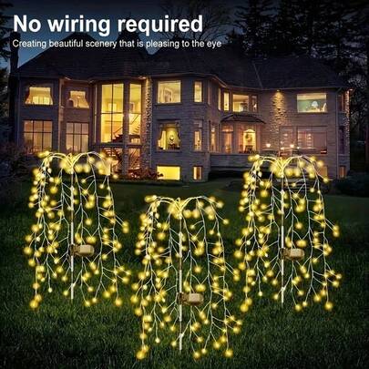 1 Luz de fuegos artificiales tipo bengala solar, 200/100 cuentas LED, forma de rama de sauce, 8 modos, durable, adecuado para centros comerciales, macizos de flores, céspedes, patios, jardines, senderos, Navidad, festivales y otras ocasiones
