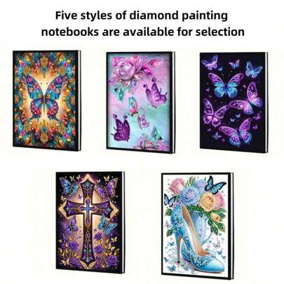 1 Cuaderno de dibujo con diamantes, con 5 patrones exquisitos diferentes para elegir, diseño de mariposa soñadora, tamaño A5, 50 páginas, regalo de manualidades DIY, opción ideal para regalos de Halloween y Navidad