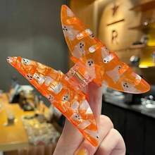 Personalized Halloween Theme Hair Clips, Women's Hair Clips With Custom Rhinestone Name, Suitable For Sparse And Thick Hair, Great Gift For Girls, Wives, Couples, Fashionable Hair Accessory For Halloween And Daily Wear, Excellent Halloween Gift - Orange - View 9