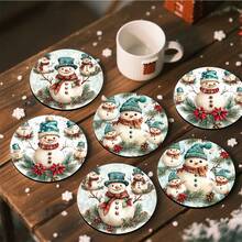 1 set/4 piezas/6 piezas Posavasos de barro de diatomeas con diseño de piñas navideñas y muñeco de nieve, posavasos de café, decoración multiusos para el hogar y restaurantes, regalos diarios, decoración de mesa, decoración diaria, decoración para fiestas temáticas, como regalos de Navidad
