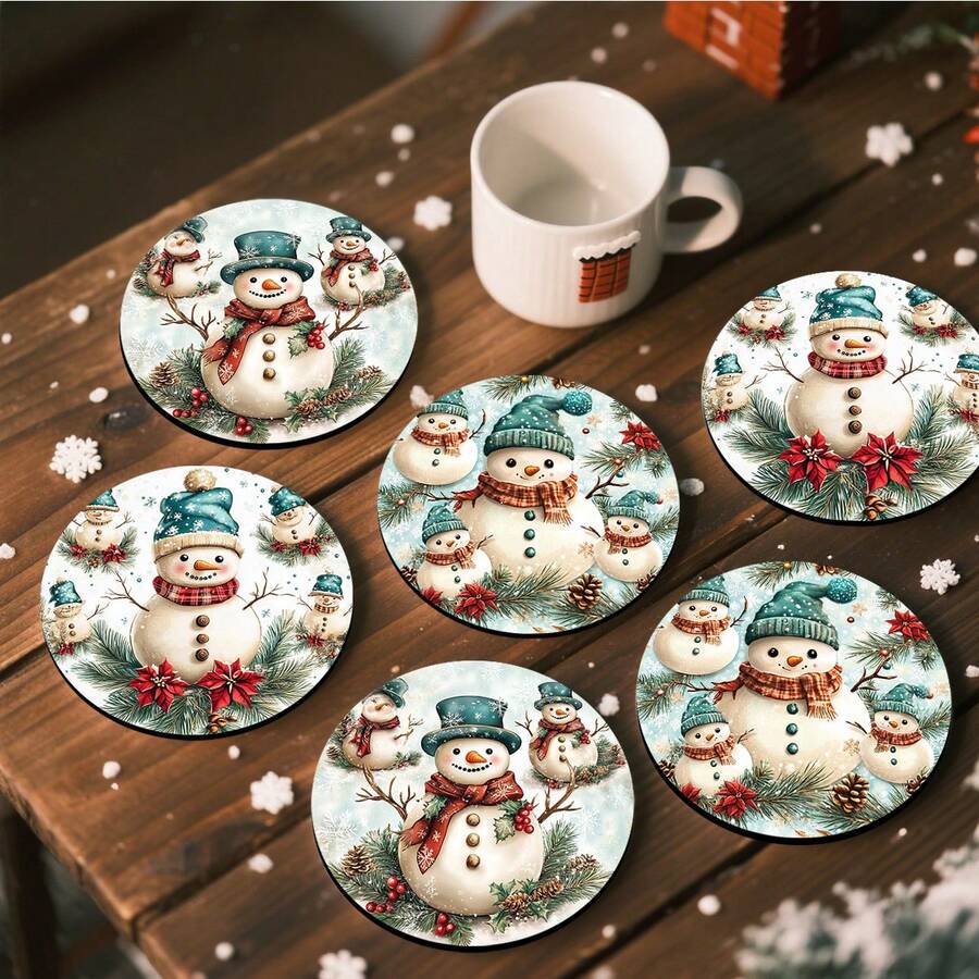 1 set/4 piezas/6 piezas Posavasos de barro de diatomeas con diseño de piñas navideñas y muñeco de nieve, posavasos de café, decoración multiusos para el hogar y restaurantes, regalos diarios, decoración de mesa, decoración diaria, decoración para fiestas temáticas, como regalos de Navidad