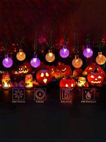 Solar Light String, Solar IP65 Bubble Ball Light String, Crystal Ball Solar Light With 8 Functions, 20LEDS Warm White Color Blue Purple Five Colors Christmas Halloween Decorations