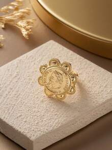 Herseygold 1pc Napoleon Coin Ring, Adjustable Size Flower Ring, European Commemorative Coin Ring, Wedding Gift - Gold - View 3