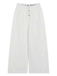 女式白色阔腿牛仔裤，宽松修身，休闲直筒及踝长裤，春季