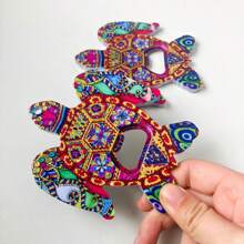 A Turtle-Shaped Vintage Fosseasia Geometrically Symmetrical Pattern Embossed With Gold Foil And Double-Use Refrigerator Magnet. It Can Be Used As A Bottle Opener And Is Suitable For Home Decoration, Daily Use And As A Holiday Gift.