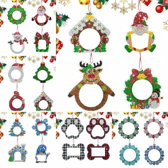 Set de 4 piezas de Pintura de Diamantes 5D DIY, Kit de Marco de Pintura de Diamantes de Serie de Dibujos Animados Navideños de Arte de Cristal Rin, Adecuado para Almacenamiento de Fotos, Exhibición o Decoración de Escritorio