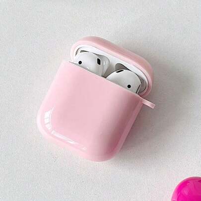 Pink Plain Solid Color Pink Regular Square Case Compatible With Apple Bluetooth Earphones Anti-Scratch And Drop Protection Case Spring Gift