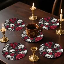 2 件/4 件/6 件万圣节骷髅和花卉图案硅胶杯垫，家居装饰，万圣节礼物，万圣节装饰，适用于餐桌、咖啡吧、四季装饰、可洗餐垫、房间装饰、杯垫、饮料垫、沥水垫、厨房餐桌垫、室内外派对装饰、家居装饰、理想礼物 - 彩色 - 查看 7