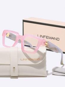 LINFEMAND Fashion Square Frame Lightweight Decorative Non-Prescription Glasses, Metal Hinges, Suitable For Daily Wear, Business, Holiday Gifts - Clear - View 14