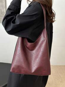 大容量时尚 Ankla 红色时尚通勤手提包，适合女士，二合一单肩和腋下托特包，用途广泛，2025 年秋冬新品 - 酒紅色 - 查看 4