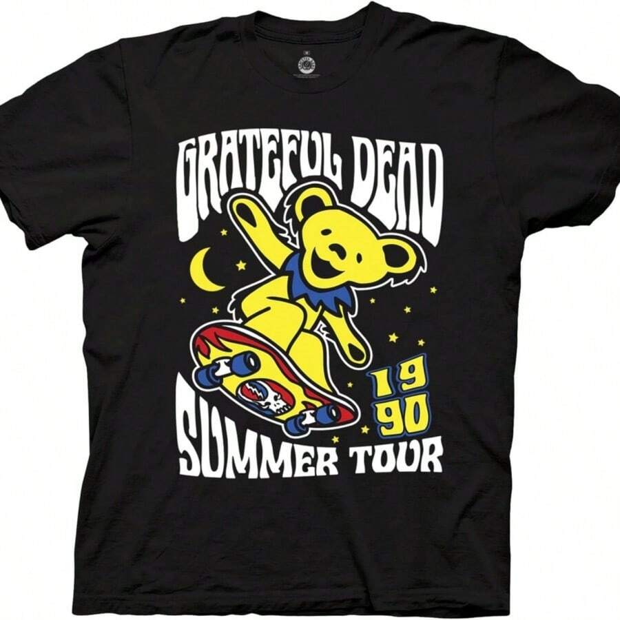 Ripple Junction Grateful Deads Men's Short Sleeve T-Shirt Dancing Skater Bear Summer Tour 1990 Skateboard Officially Licensed - 黑色 - 查看 1