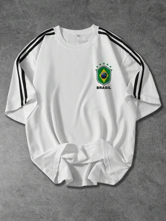 Shwiy Herr minimalistisk svart kortärmad t-shirt med remmar och grafiskt tryck med siffran "7", lämplig för skolan, vardagskläder, streetwear