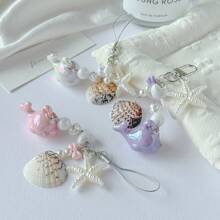 原创海洋风格天然海星贝壳钥匙扣多功能手机挂饰假日包包配件沙滩配件沙滩必需品度假沙滩包背包装饰包钥匙扣