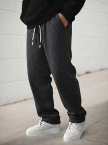 1 件男士宽松阔腿纯色休闲裤，适合所有季节的日常穿着 - 黑色 - 查看 7