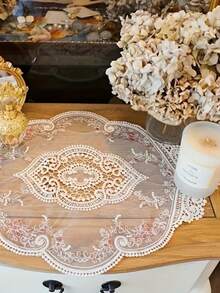 1 件，米色蕾丝桌布，隔热，编织材质，100% 涤纶纤维，多功能杯垫，花瓶垫，中式桌布，床罩，复古，波西米亚风格，适合所有季节和房间装饰，摄影道具，桌面装饰。