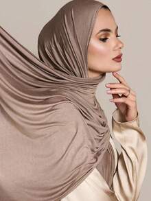 1pc Women's Jersey Hijab, Modal Hijab Sweat Cloth, Solid Color, Silky Soft, Comfortable, Breathable Headscarf, Headwrap, Jersey Turban, 170cm*60cm Scarf Shawl, Suitable For Daily, Outdoor, Prayer, Worship - Multicolor - View 15