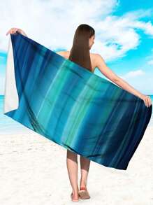 1pc Extra Large & Super Soft Quick Dry Beach Towel, With Vibrant Abstract Wave Print - Blue Green, Blue And Green Stripes, Perfect For Relaxing And Beach, Pool Side