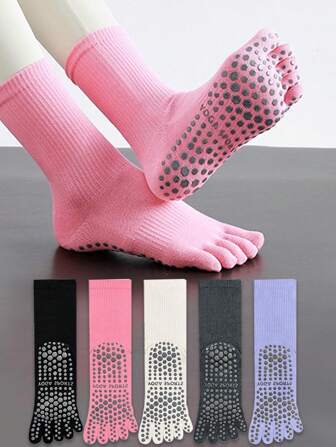 1/3/5 Çift Düz Renk Kaymaz Yoga Çorabı, Nefes Alabilen Pilates Parmak Çorapları Antrenman, Fitness, İç Mekan Kullanımı, Sonbahar Çorapları