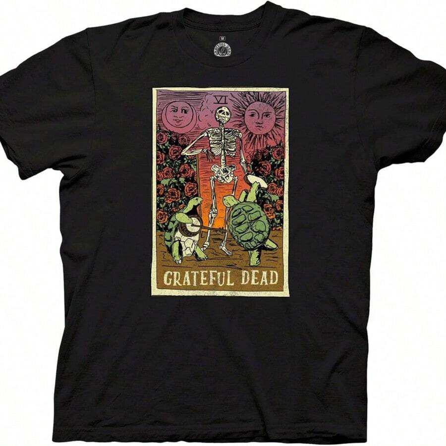 Ripple Junction Grateful Deads Men's Short Sleeve T-Shirt Terrapin Station Turtles Skeleton Sun Moon Roses Officially Licensed - 黑色 - 查看 1